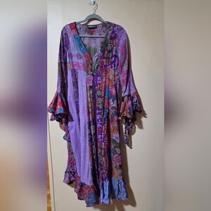 XS Boho Festival Purple Patchwork Cotton Duster Kimona by Pyramid Collection